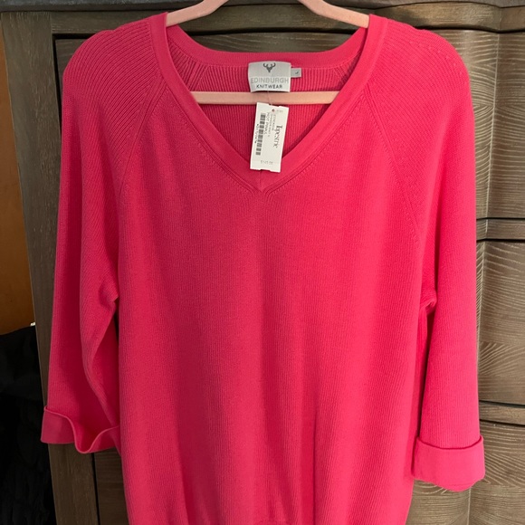 Edinburgh coral Pima cotton sweater. NWT. Size L.